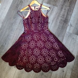 Le Chateau Halter Eyelet Burgundy Dress Sz S